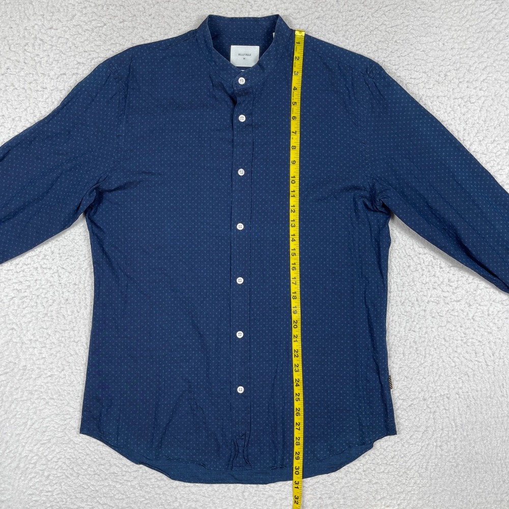 Billy Reid Shirt Mens Medium Blue Slim Fit Band Collar Microprint Made in Italy - Picture 4 of 9